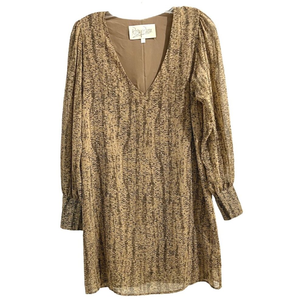 Rory Beca Georgette 100% Silk Snake Print Long Sleeve Mini Dress Size S